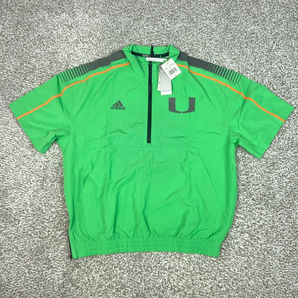 Miami Hurricanes Pullover Mens L Green Adidas Training 1/2 Zip College NCAA Top